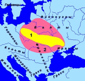 желтым и оранжевым цветом обозначены древние славянские территории