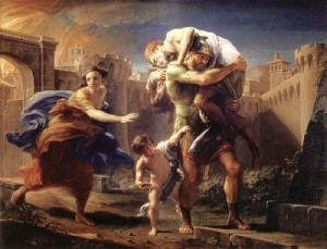Эней покидает Трою отцом на плечах Батони Помпеи